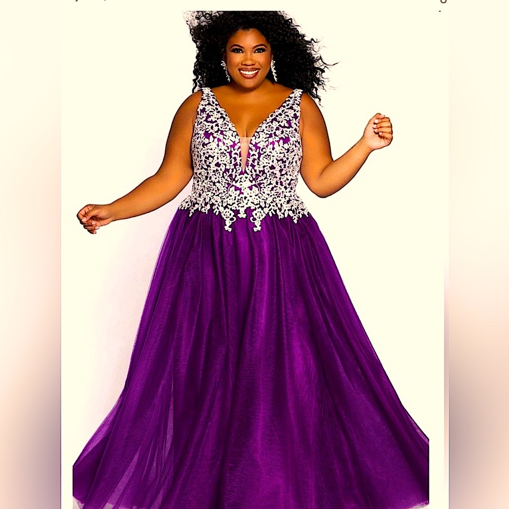 Sydney's Closet Purple Sequin Embellished Prom Gown